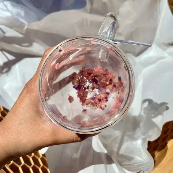 Flower Glass Mug WITH FLOWERS in the mug - Picture 2 of 2